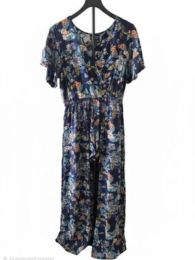 Angie Navy Floral Short Sleeve Jumpsuit